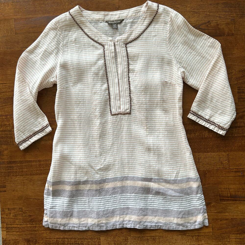 Tommy Bahama Women’s Size Small Petite Linen Striped Boho Tunic – Relaxed Fit.